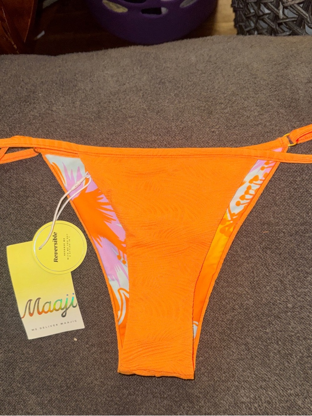 Maaji Orange or Floral Reversible Swim Bottoms